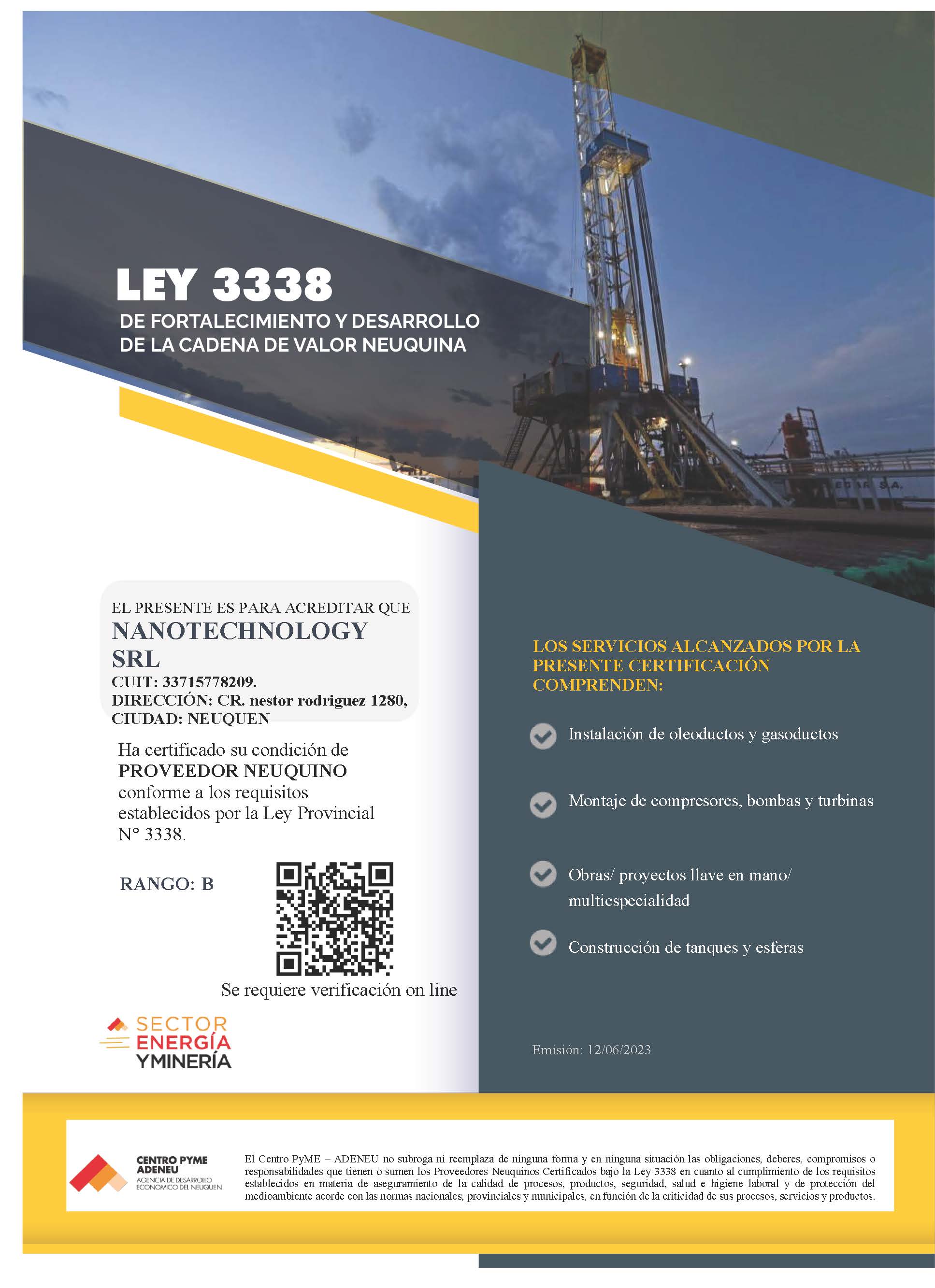 Ley Provincial Número 3338, Proveedor Neuquino